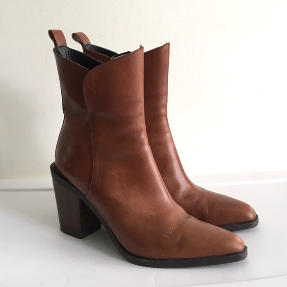(SOLD) PONS QUINTANA Leather Ankle Boots Cognac 9 - Picture 3 of 11